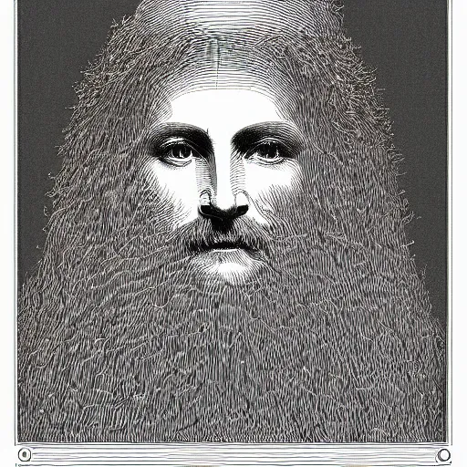 Image similar to A realistic portrait of a deity-of-language by Gustave Dore in ASCII art style