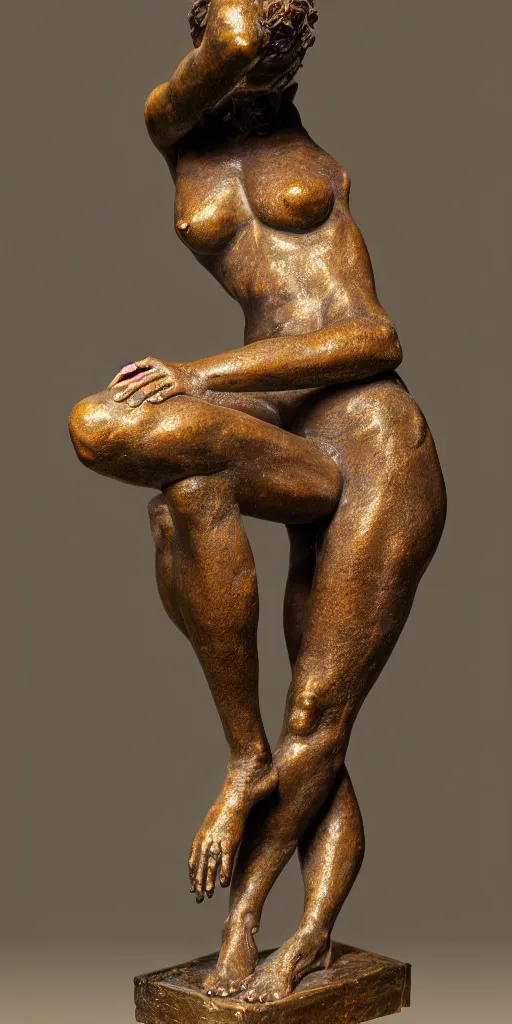 Prompt: detailed photo of an old bronze patina statue of most beautiful woman, full body portrait, various bending poses, photorealism, intricate detail, museum diffuse lighting