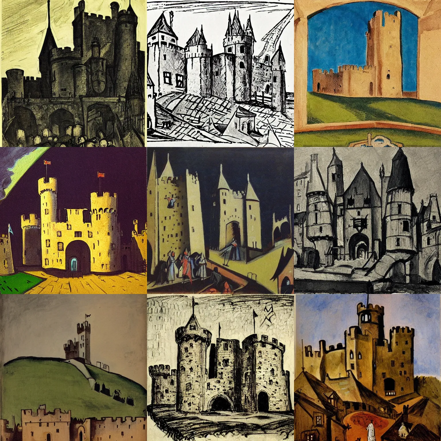 Prompt: medieval castle, by william gropper