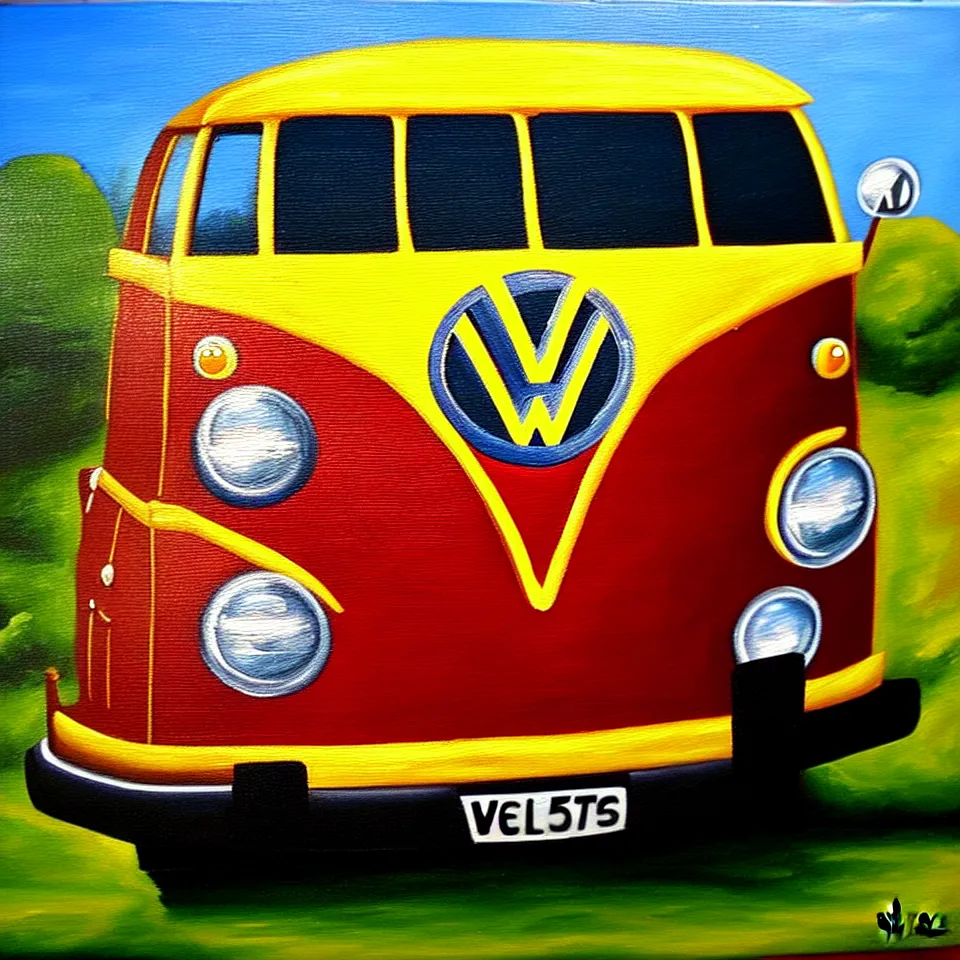 Image similar to a oil painting of a vw bus