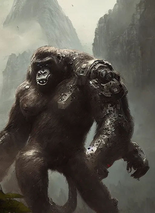 Image similar to cyborg king kong, greg rutkowski, 8 k, shallow depth of field, intricate detail, concept art,