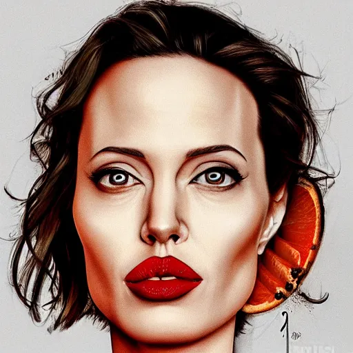 Image similar to an orange with the face of angelina jolie