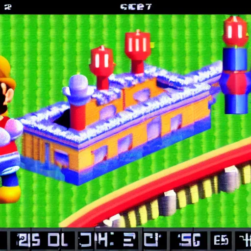 Prompt: phone picture of in - game crt screenshot of lebron james as a low - poly character in super mario 6 4, standing outside princess peach's castle, 4 k, high quality, hyperdetailed