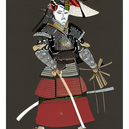 Prompt: illustrated samurai dressed in hummingbird themed armor