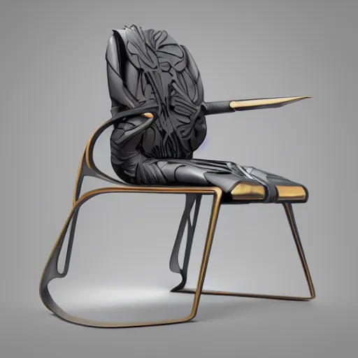 Prompt: product photo of a futuristic chair, by artgerm and greg rutkowski and marc newson, alphonse mucha, zaha hadid, volumetric light, detailed, octane render, midsommar