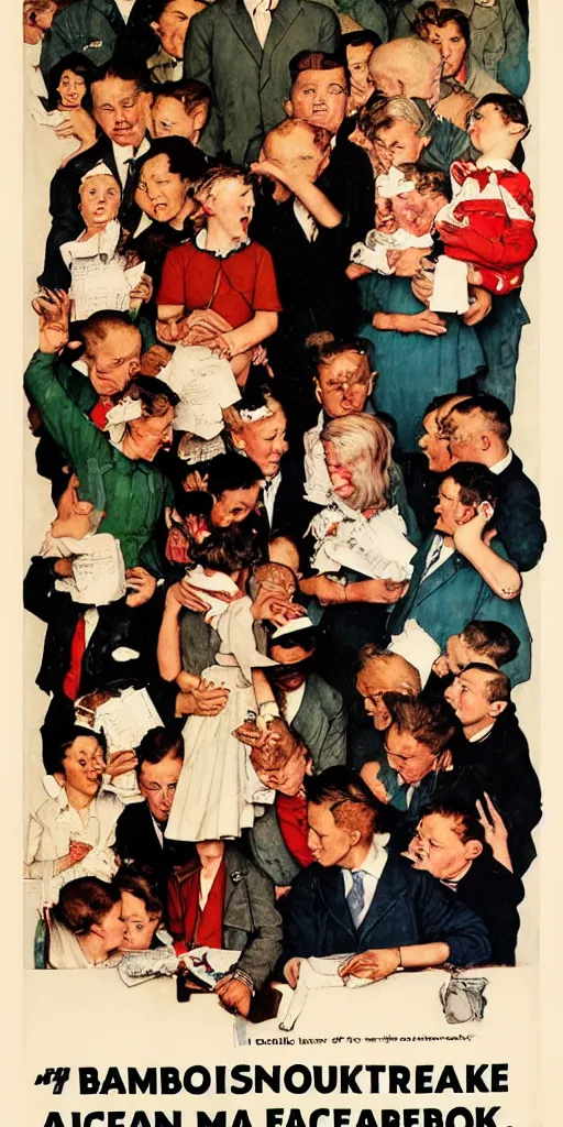 Image similar to a propaganda style poster to ban facebook. in the style of norman rockwell.