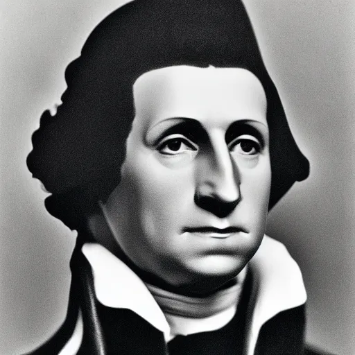 Image similar to photo of George Washington by Diane Arbus, black and white, high contrast, Rolleiflex, 55mm f/4 lens