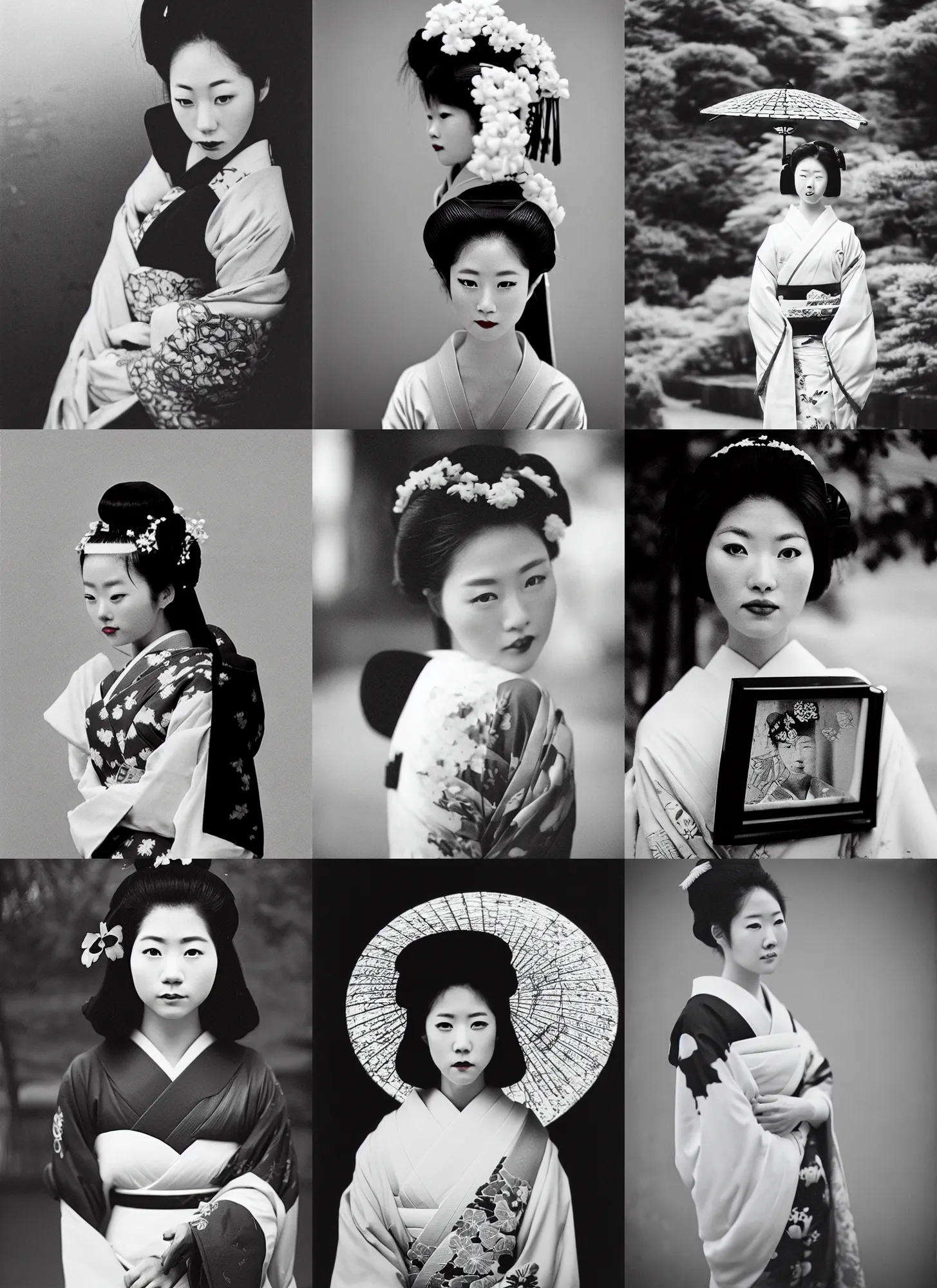 Prompt: Portrait Photograph of a Japanese Geisha CineStill BwXX Double-X 250