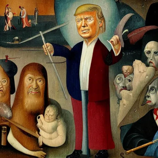 Image similar to a painting of donald trump, in the style of hieronymus bosch.