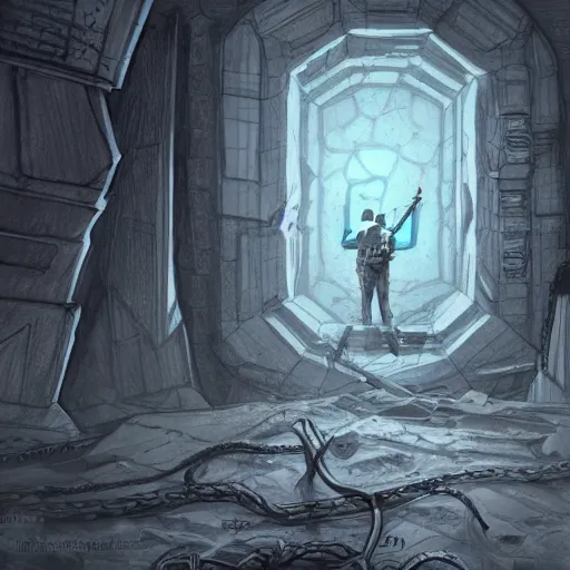 Prompt: the man inside the wall, explorer sketch, eldritch journalist, concept art, grand scale, intricate detailed