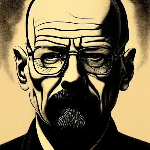 Prompt: a highly detailed portrait of walter white in the style of charles dana gibson and in the style of peter mohrbacher. glowing rune of magical power.