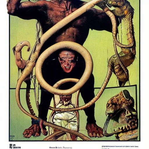 Image similar to cube headed snake man happy, ultra detailed, style of norman rockwell, style of richard corben, 4 k, rule of thirds.