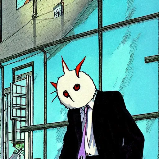 Prompt: anime barn owl in a black suit wearing an office bag going to the office,art by Hayao Miyazaki , art by Studio Ghibli,highly detailed,anime, anime shot,anime colours, screenshoot of My Neighbor Totoro 1988,cell shading,volumetric dynamic lighting,anime lighting