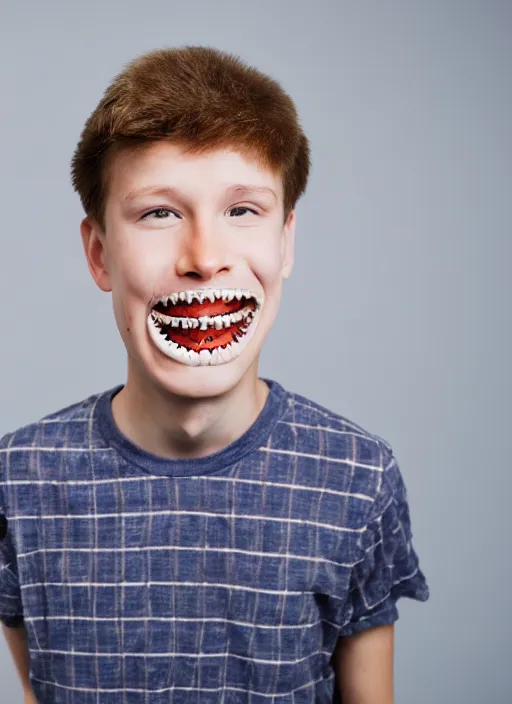 Prompt: portrait photo still of real life teen butthead with braces on his teeth, 8 k, 8 5 mm, f. 1 4