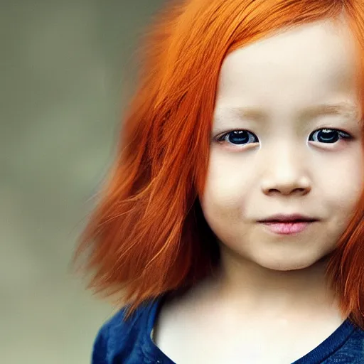 Prompt: a 6 year old boy with ginger hair. ruan jia.