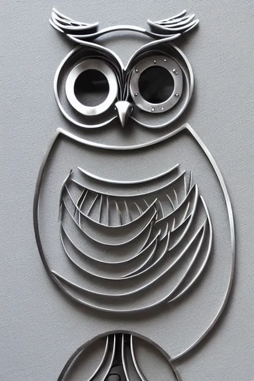 Prompt: picture of an mechanical owl, she is made from stainless steel and leathwr