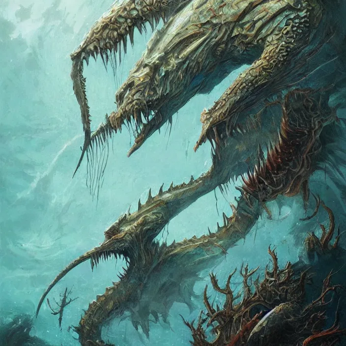 Image similar to sea monster large horror under the ocean d & d, d & d style, trending on artstation, intricate, highly detailed, vivid painting, colorful, art by greg rutkowski