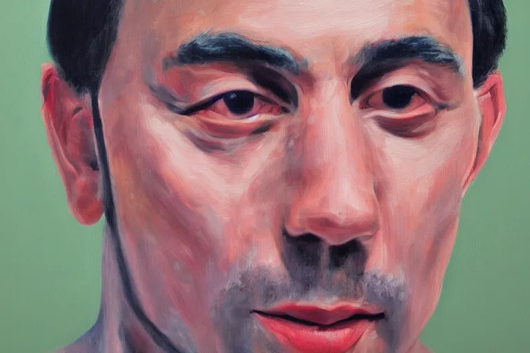 Image similar to frank the ai painter self portrait, detailed eyes, photorealistic