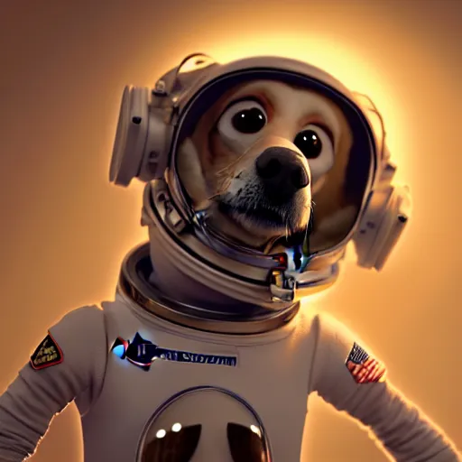 Image similar to an astronaut dog by Disney Pixar, highly detailed, ominous vibe, smoke, octane render, cgsociety, artstation, trending on ArtStation