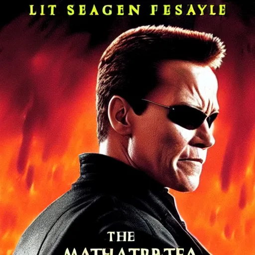 Prompt: the matrix official poster starring schwarzenegger as morpheus