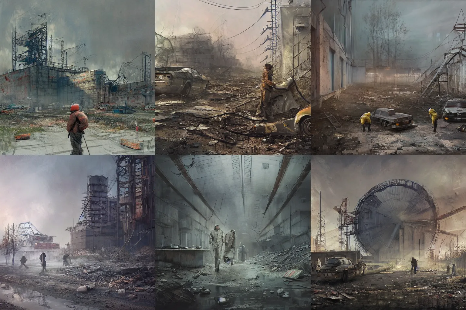 Prompt: liquidators in chernobyl, concept art by Darek Zabrocki, highly detailed, ultra detailed, ultra realistic, trending on artstation