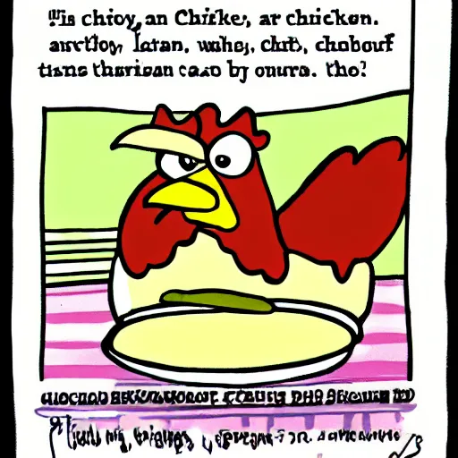 Image similar to A cartoon of a chicken eating a chicken