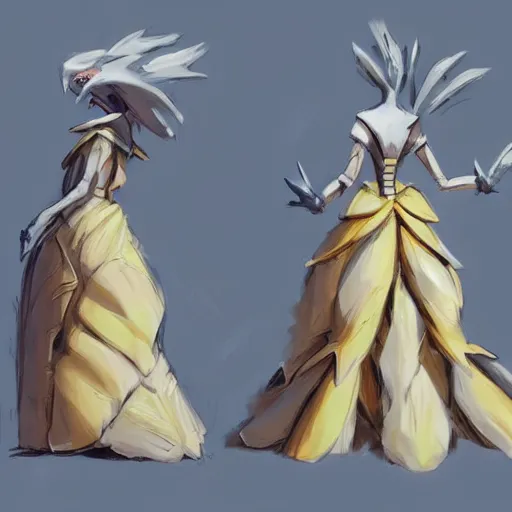 Prompt: A ball gown inspired by the Pokémon zapdos, Greg rutkowski, tendencia en artstation.