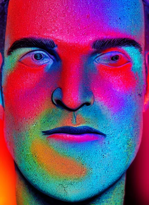 Image similar to a photorealistic portrait of a man made of rainbow wax that is melting subsurface scattering