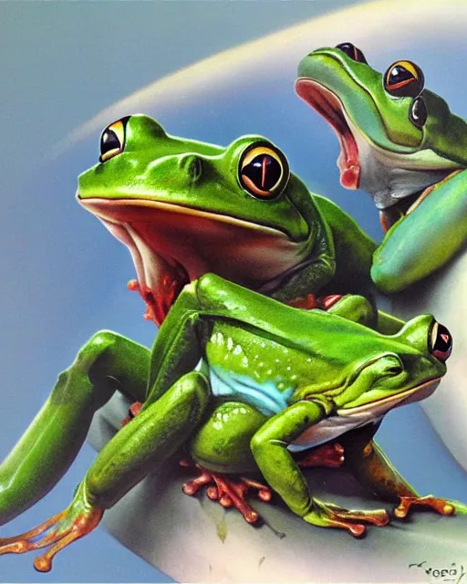 Image similar to two happy frogs by peter andrew jones, hyper detailed