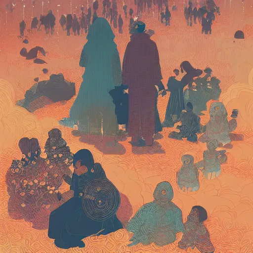 Image similar to Illustration of families by Victo Ngai and James Gilleard and Bruce Pennington