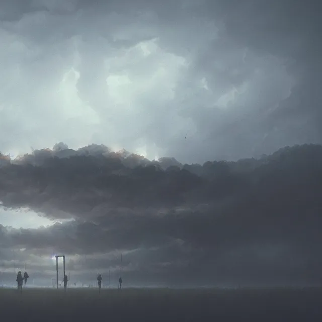 Prompt: plains, dusk, stormy overcast, octane render, cinematic, trending on artstation, elegant, intricate, style by Simon Stålenhag, 8k