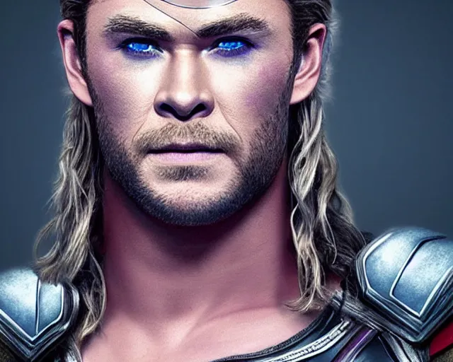 Image similar to chris hemsworth as thor with tons of drag queen makeup, digital art, amazing detail, photorealistic