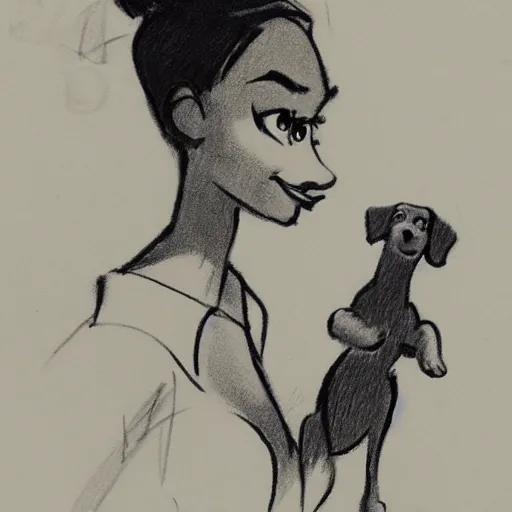 Image similar to milt kahl sketch of black hair cuban girl with dog nose