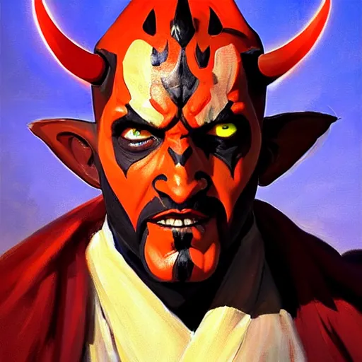 Image similar to greg manchess portrait painting of darth maul as overwatch character, medium shot, asymmetrical, profile picture, organic painting, sunny day, matte painting, bold shapes, hard edges, street art, trending on artstation, by huang guangjian and gil elvgren and sachin teng