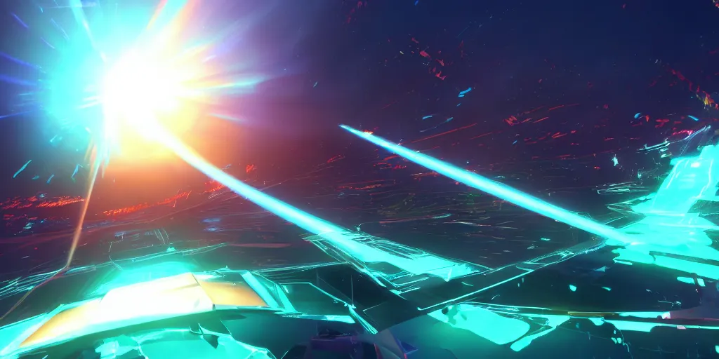 Image similar to screenshot of the videogame tempest, vector, axure sky, neon glow, lens flare, 8 k