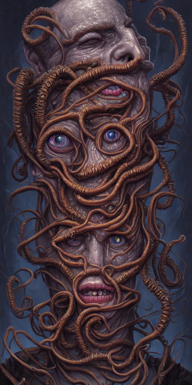 Image similar to a portrait painting, polycount, surrealism, surrealist, lovecraftian, cosmic horror, high detail