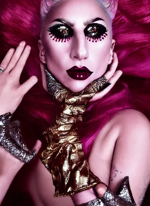 Image similar to lady gaga styled by nick knight posing ,drag themed, vogue magazine, Highly realistic. High resolution. Highly detailed. Dramatic. 8k.4k.