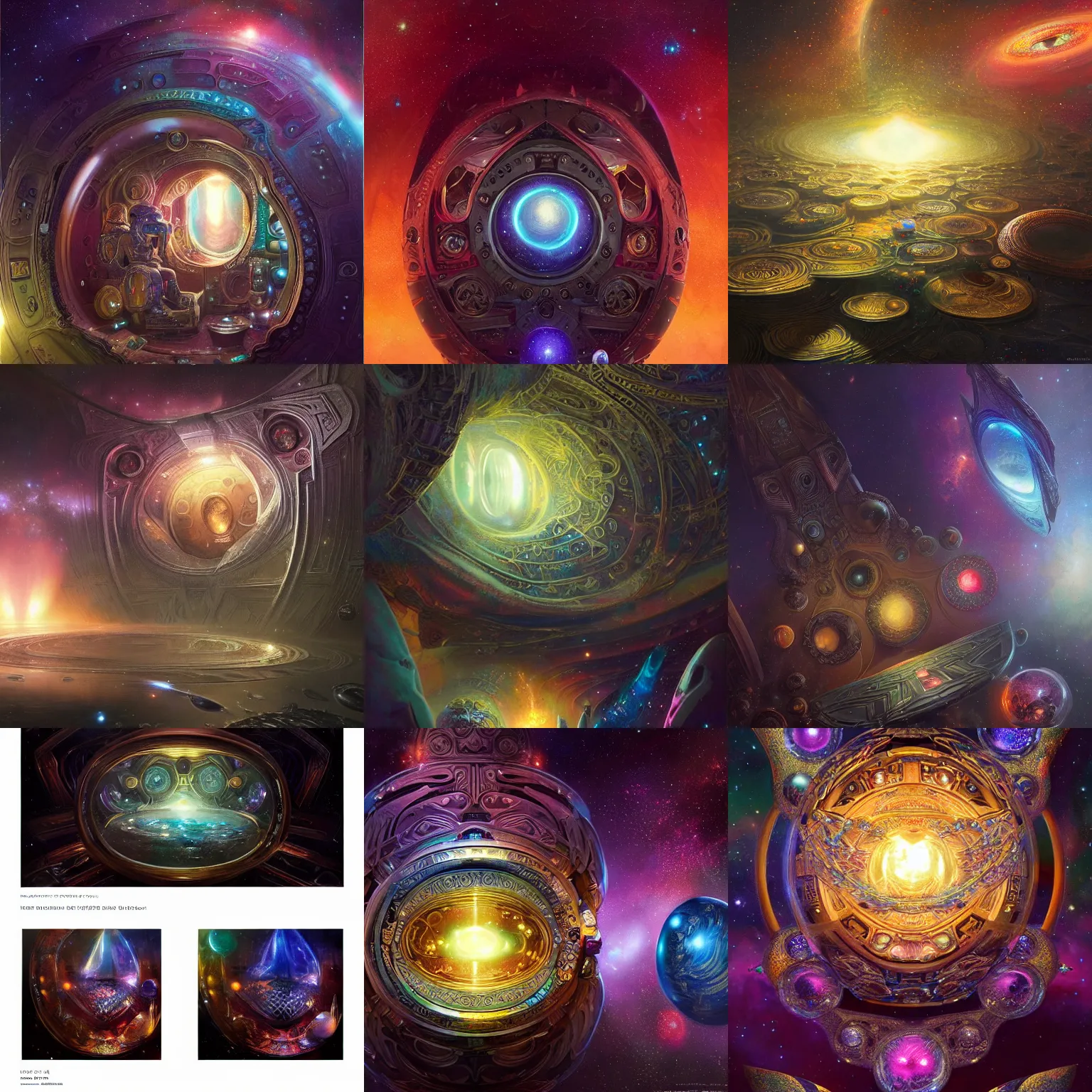 Prompt: 4 d intricate technological artifact treasure from another galaxy with high quality glistening beautiful colors, dark intricate, intimate, rich moody atmosphere, reflections, specular highlights, omnipotent, realistic detailed background cosmic gems, ornate, colourful 3 d crystals and gems, greg rutkowski