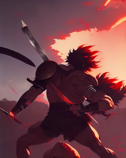 Image similar to the great greek warrior achilles anime screenshot, anime, intricate, sharp focus, illustration, highly detailed, digital painting, clean artstyle, concept art, matte, art by ilya kuvshinov and ruan jia and greg rutkowski, masterpiece