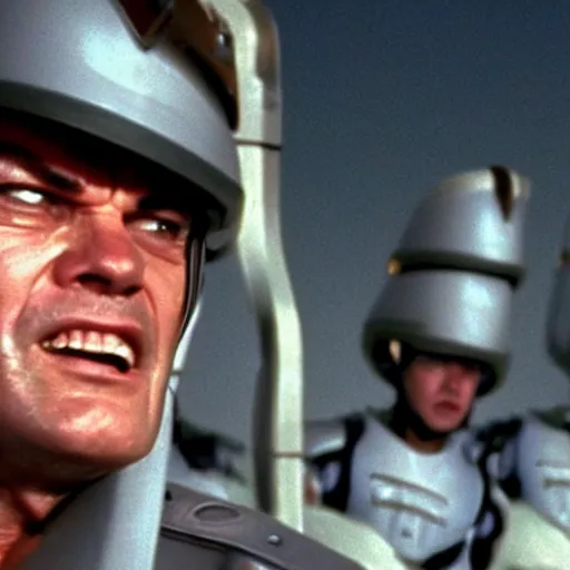 Prompt: jack nicholson in a still from starship troopers, cinematic, widescreen