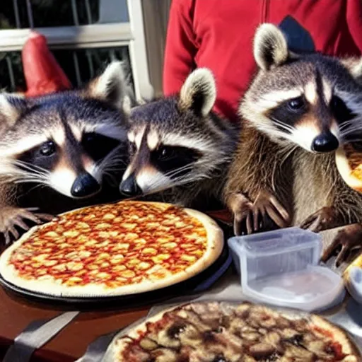 Image similar to photo of raccoon pizza party