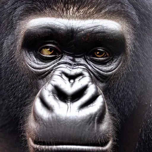 Prompt: the highly detailed photograph of a face of a Gorilla, looking in anguish into the camera, a tear dropping from his left eye, and blood dripping from his right ear