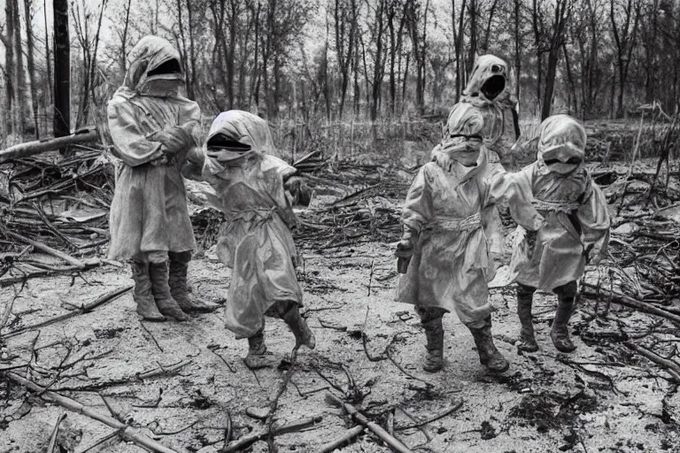 Prompt: photo of kids playing hide and seek in chernobyl, 4k