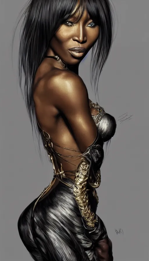 Prompt: naomi campbell, bold, passionate, seductive, expressive, charismatic, very sweaty, intricate fashion clothing, insane, intricate, highly detailed, digital painting, artstation, concept art, surrealistic, smooth, sharp focus, illustration, unreal engine 5, 8 k, art by artgerm and greg rutkowski and alphonse mucha