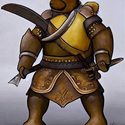 Prompt: anthropomorphic capybara warrior in full armor