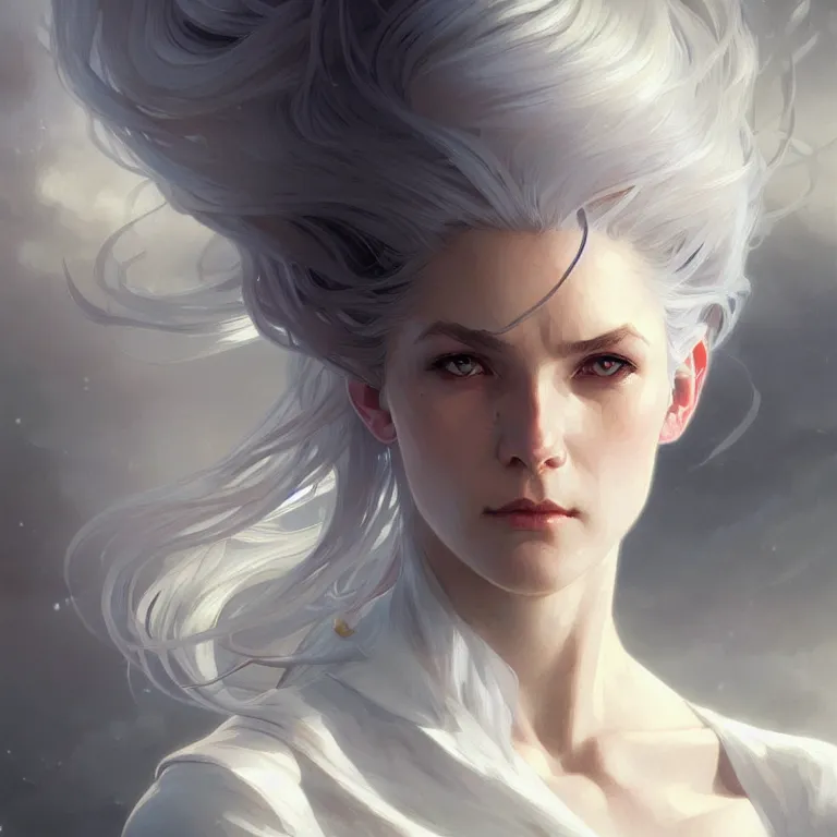 Image similar to gallent whitehaired girl portrait, sci-fi face, elegant, highly detailed, digital painting, artstation, concept art, smooth, sharp focus, illustration, art by artgerm and greg rutkowski and alphonse mucha