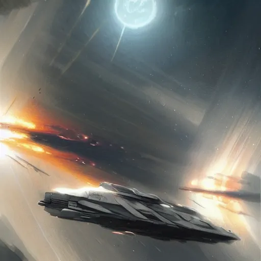 Prompt: battlestar galactica in earth's atmosphere, style of greg rutkowski