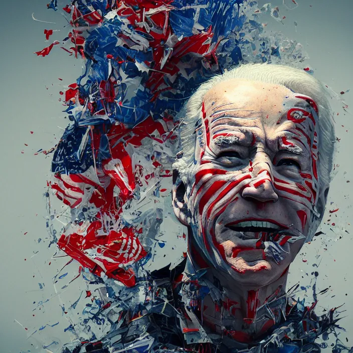 Image similar to PATRIOTIC portrait of joe biden as skeleton. burning distortions. intricate abstract. intricate artwork. by Tooth Wu, wlop, beeple, dan mumford. octane render, trending on artstation, greg rutkowski very coherent symmetrical artwork. cinematic, hyper realism, high detail, octane render, 8k, AMERICAN accents