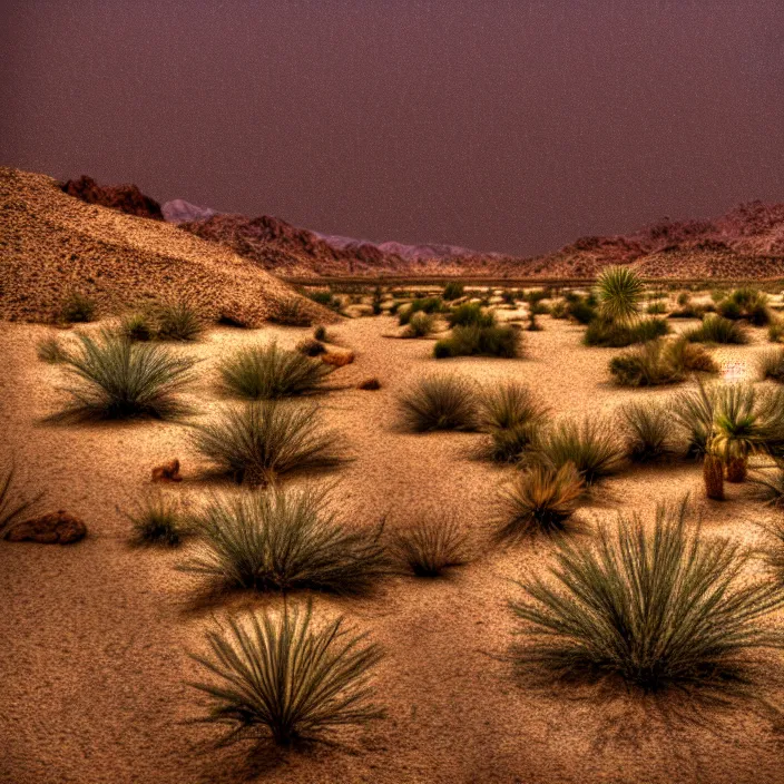 Prompt: hyper realistic, high detail photo of desert oasis, beautiful, dreary lighting