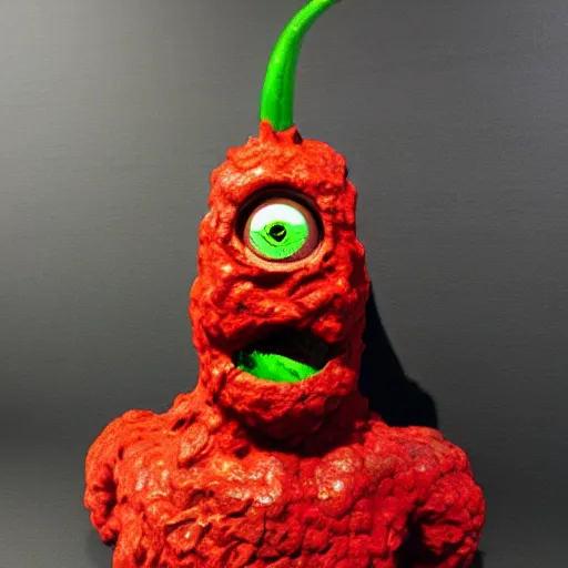 Image similar to a red monster made out of lava and fire with big cartoon eyes 3 d